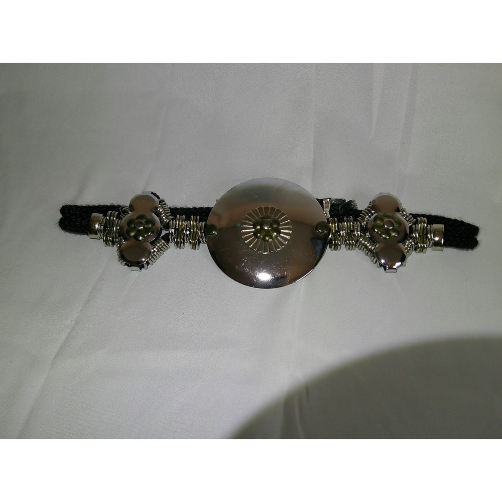 Vintage 1980's Womens Statement Boho Bib Necklace Silver Tone Round‎ Medallion